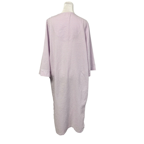 Miss Elaine Purple White Gingham Seersucker Full Zip Long Robe Size Large - Picture 5 of 7